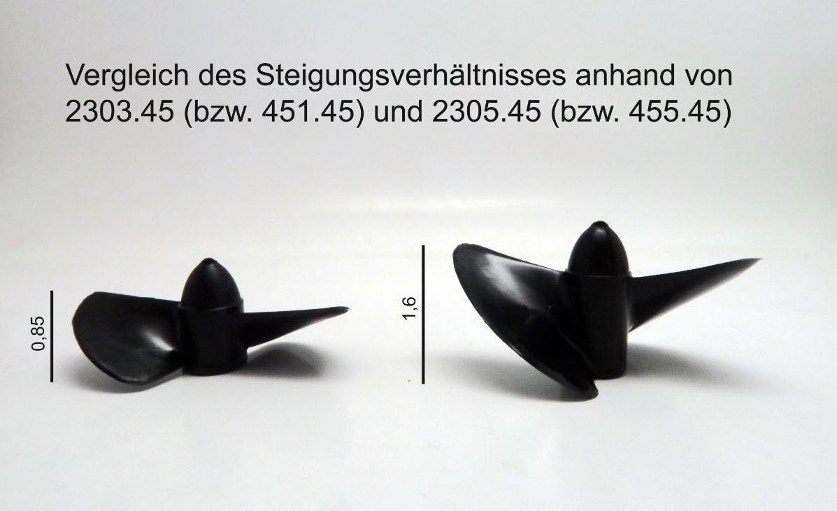 Rennschrauben D 45 mm / Steigung 38 mm / M4 Gewinde / 2 Blatt linkslaufend / Kunststoff