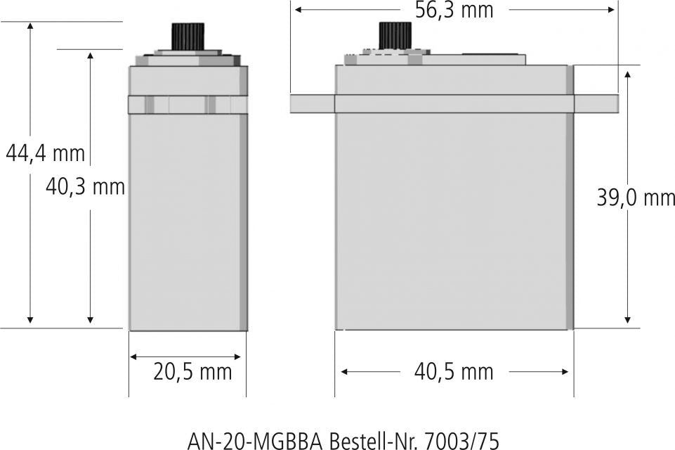 Servo AN-20-MGBBA 40,5 x 20 x 38mm, Stellkraft 8,65kg/cm bei 4,8V