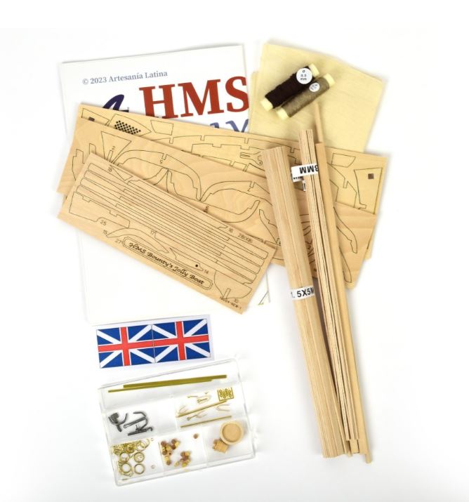 Jolly Boat von HMS Bounty, Segelboot,  Länge 422 mm, 1:25, Holzbausatz