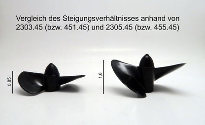 Rennschrauben D 45 mm / Steigung 38 mm / M4 Gewinde / 2 Blatt rechtslaufend / Kunststoff