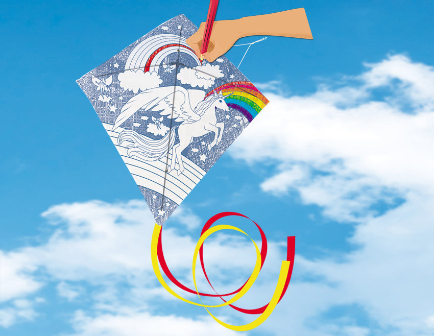 Bemale deinen Drachen EINHORN / paint your kite UNICORN   Basteldrachen    Einleiner mit Schnur