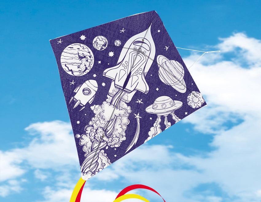 Bemale deinen Drachen UNIVERSUM / paint your kite UNIVERS   Basteldrachen    Einleiner mit Schnur