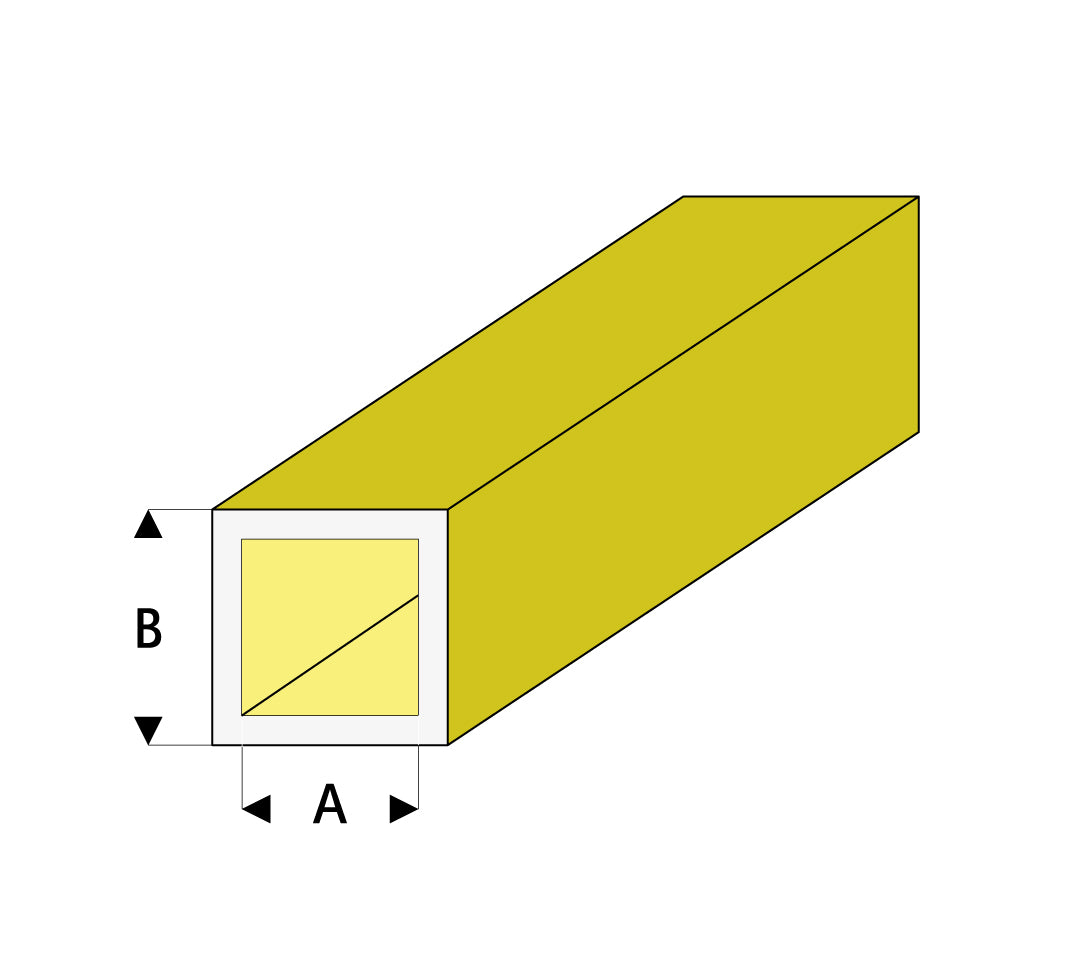 Vierkantrohr 1.0 x 1.0 x 1000 mm Wandstärke 0,2 mm Messing